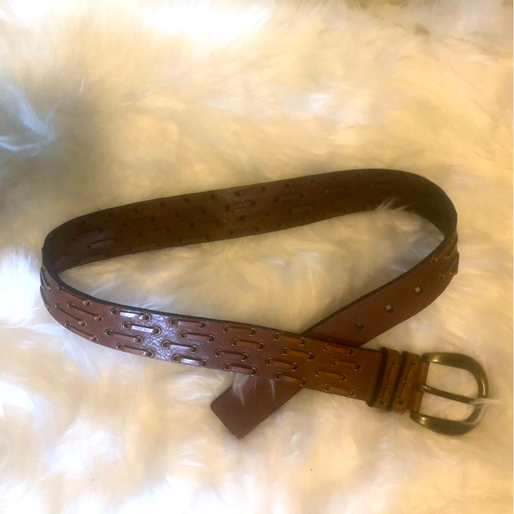 Genuine Leather Belt rich dark brown with unique stitching, XS / S